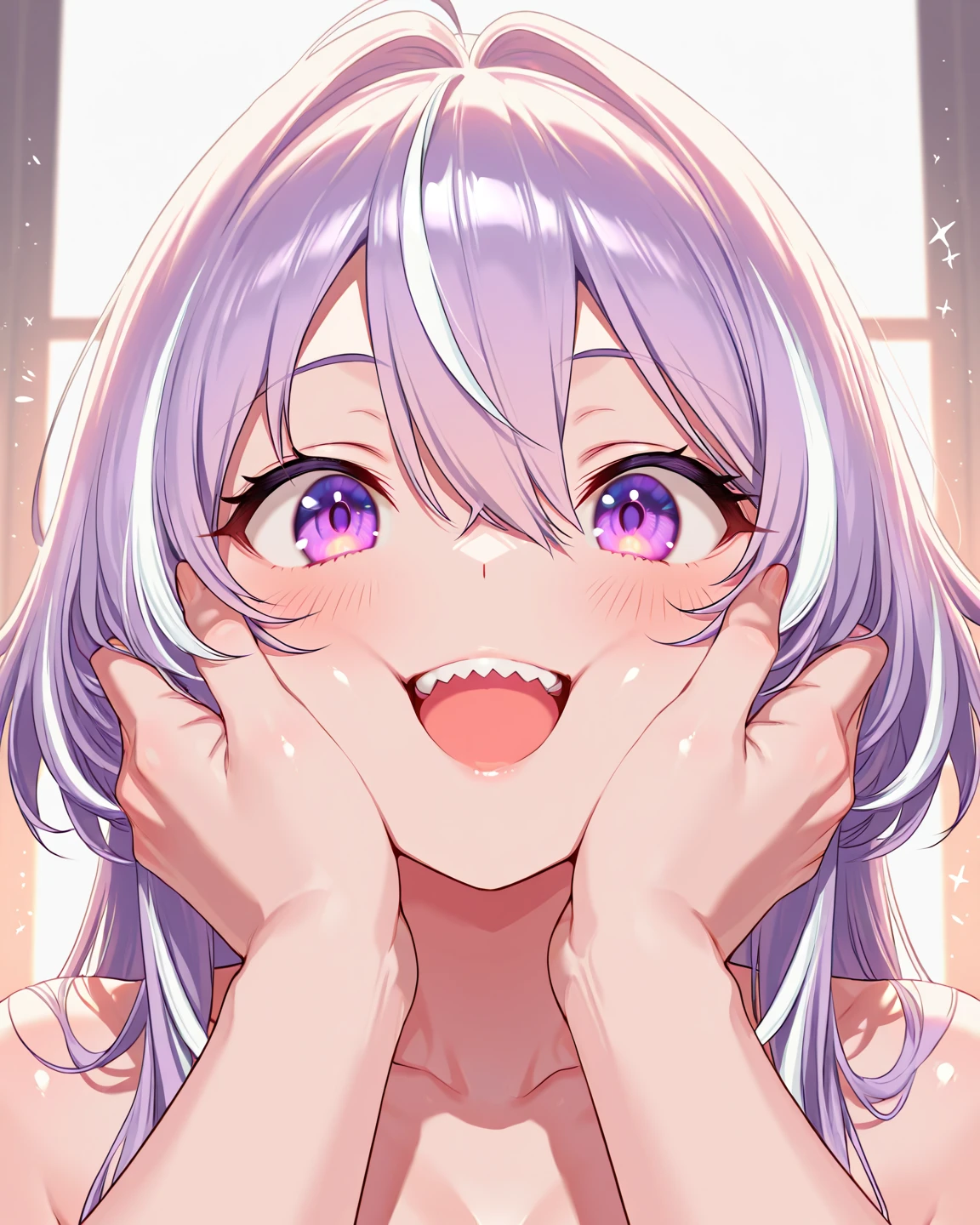female, mouth open, cum in mouth, cum on face, blushing, lots of cum, bukkake, group sex, dicks, sex, lewd expression, oral sex, cum everywhere, small chest, small body, sex, creampie, cum on chest, facial,