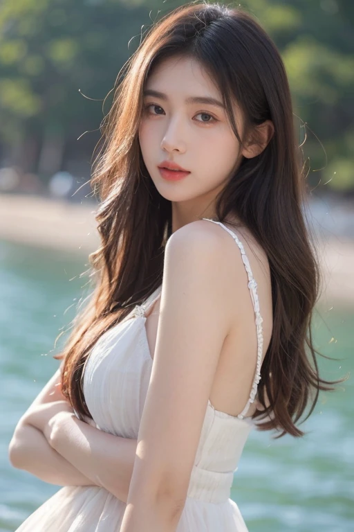 ikon RAW photo,8 k,Fujifilm XT3,masterpiece, best quality, realistic, photorealistic,ultra detailed,1girl,solo, close up portrait, diamond stud earrings, long straight black hair, hazel eyes, serious expression, topless , Ocean , saika1,underless,underless最高品質, 8K, masterpiece :1.3)), 2 Japanese teenage girls, smile,官能的 small breasts,whole body, Face thinning, Beautiful woman,topless (dark brown hair), :1.1, ,Teabag,highly detailed face, delicate eyes, double eyelid, blurred background, Face thinning, ベージュロングboots,small breasts,Ocean,topless,boots,underless,Ultra beige mini skirt