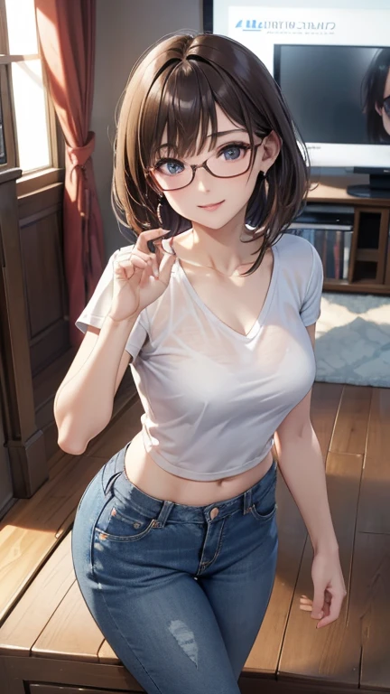 my supervision, tetas desnudas, vaqueros, tacones altos, muslos