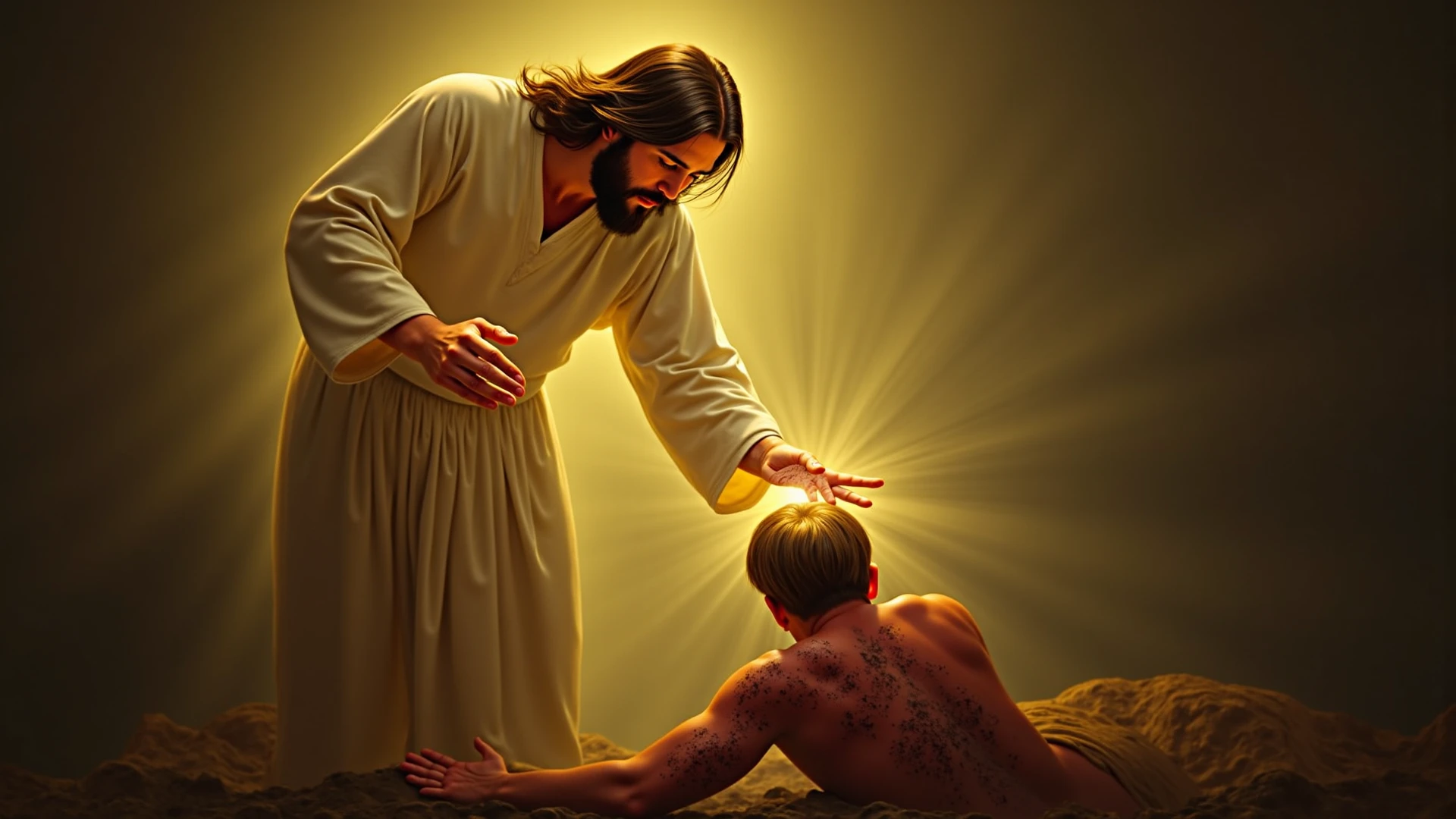 Adam receiving the breath of God ceasing to be clay