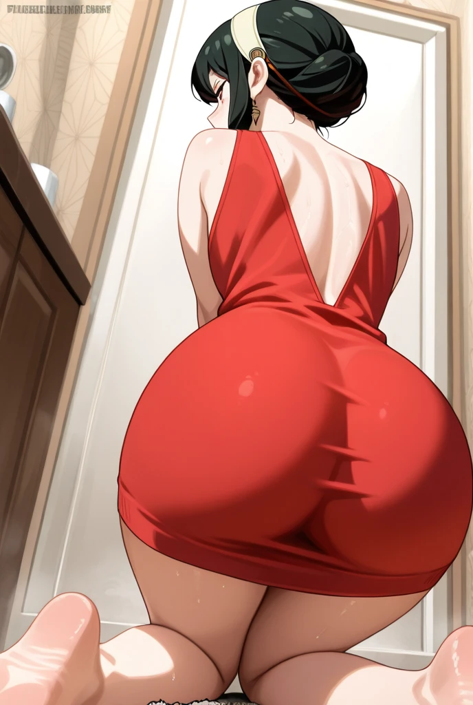 masterpiece, highest quality, best quality, 1boy, 1girl, solo, looking at the viewer age difference,
uchiha healed, bare shoulders, black eyes, black hair, blush, red frame glasses, short hair, forehead protector, holding watermelon, lozhkin, smile, precise teeth with gaps, Sakura Haruno kissing healed, pink hair, short, red dress, big breasts, big ass, big thighs, on top of the bed, showing wet tongue