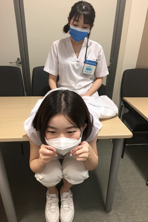 Girl with a vibrator,vibratorを咥える、スリムなjunior high school student with too big, 15 years old, sleeping on bed, plump, closing eyes, falling down, yawning, excitement, mask,