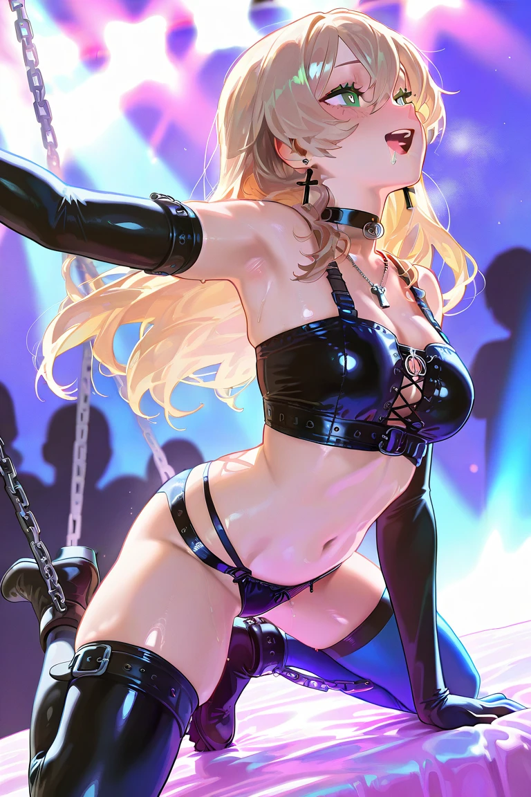 Blonde Japanese Mature、Gal、Female Combatant、Close-up of a girl in black bondage、Black Leather Shiny Bondage、Black fishnet stockings、Black shiny boots、black bondage mask、Saiyan Girl, wonderful, Nano Girl, Female body type, Inspired by Hiromu Arakawa, Anime Manga Robot!! Anime Girls, fubuki, Full Body Suit, by Hiromu Arakawa、wonderful, silk, Beautiful and attractive anime teen, Anime Girls of the future, tears,Drooling,Pee,incontinence,Peeing、Estrus、Eyes wide open,Estrus,Blushing,Nipples are erect,Face is hot、Lust、incontinence、Thick armpit hair、Thick pubic hair、Nipples are erect、Sweaty、wet、Pubic hair from panties!、Armpit to armpit hair!Doomsday Demon、Anguished expression、 pop out、Overflowing with pubic hair、Tongue out!、Drooling、Red lips、Red tongue、Big dildo in crotch、incontinence、White Semen