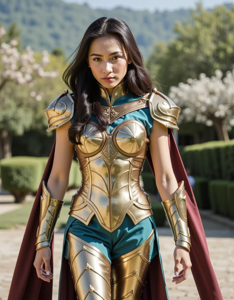 Fully body image,(Best qualtiy), (1girll), starryskybackground, diadem, One hand holding a shield, One hand holding a spear, Wearing shiny gold armor., Armor type sexy lingerie,Exposing your breasts,Reveal the waistband,Reveal the thighs.,Cool Pose, Saint Seiya Armor, messy hair,high-detail, Cinematic lighting, spark, Light God, Ray Thrashing, grain film, HyperHD, surface, Super Detailed, Anatomically correct, high-res,Ultra-high saturation,high contrast,High gloss armor,Smooth skin,serious expression