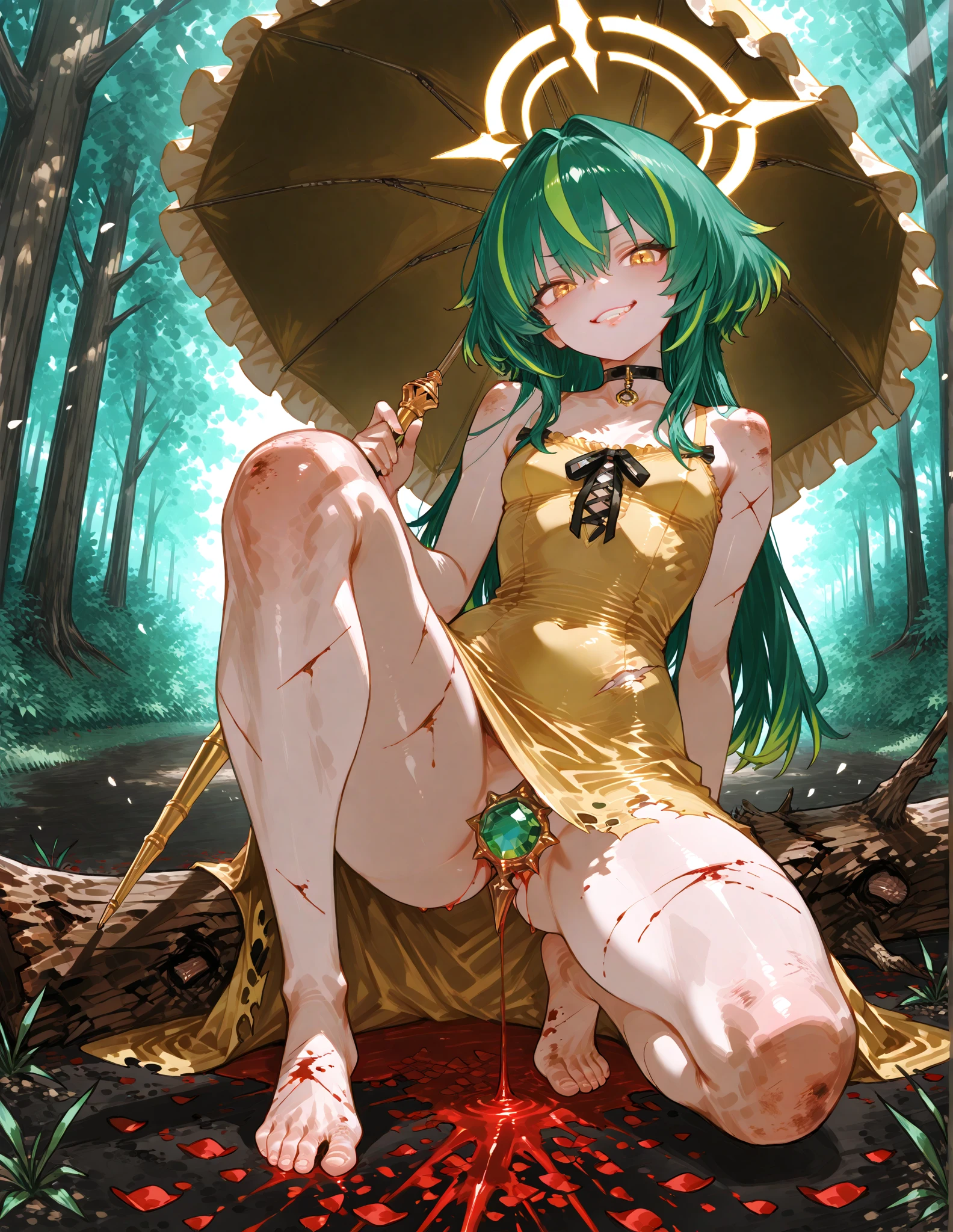 Beautiful Zombie Woman,(High resolution,8k wallpaper,masterpiece,Highest quality,Depth of region,),Ivy entwining around the body,Cannibal plants,