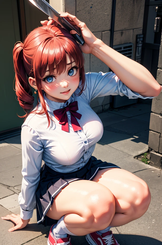 Tabletop、Ultra HD animation quality、8k、School classroom、high school girl、18-year-old、Delicate face、Red cheeks、Half-open mouth、ponytail、Short-sleeved sailor uniform、Stick your out、I put my hands on the desk and turned around...、Buttcking out pose、White sheer panties、 thighs、Perf limbs、desire、Wet crotch、assed look、sweating、Shyness