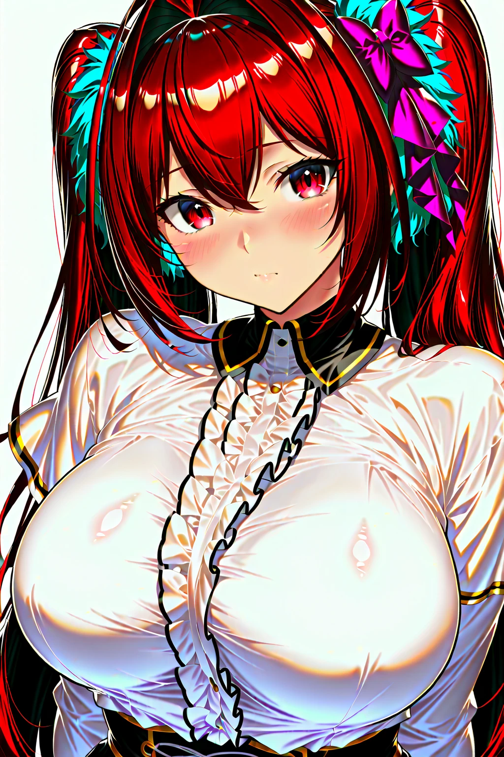 Masterpiece, high quality, 8k, ultra detailed, detailed face, (large breast),1girl, pink hair, (best quality:1.3), sakura, large breasts, (smiling, blushing:1.1), (pov), (grabbing breasts:1.8) standing, blush, bright eye, outdoors, (detail face), jeanfavonian, stand up straight, smile, (armpits poses)