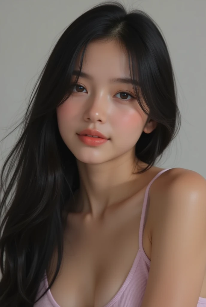 ((Best quality, 8k, Masterpiece :1.3)), Image of a Beautiful Malay superidol. Long black hair:1.3. Beautiful cute girl in coat, (open black coat). Big breasts:1.3, close up cleavage. ((Bare shoulders _depth of field)), atmospheric perspective, Volumetric lighting, Clear focus, absurd resolution, Realistic proportions, Good anatomy, (realistic,Hyper-realistic:1.37), 16K HD, INFO. ((corridor background)), office, bokeh effect.