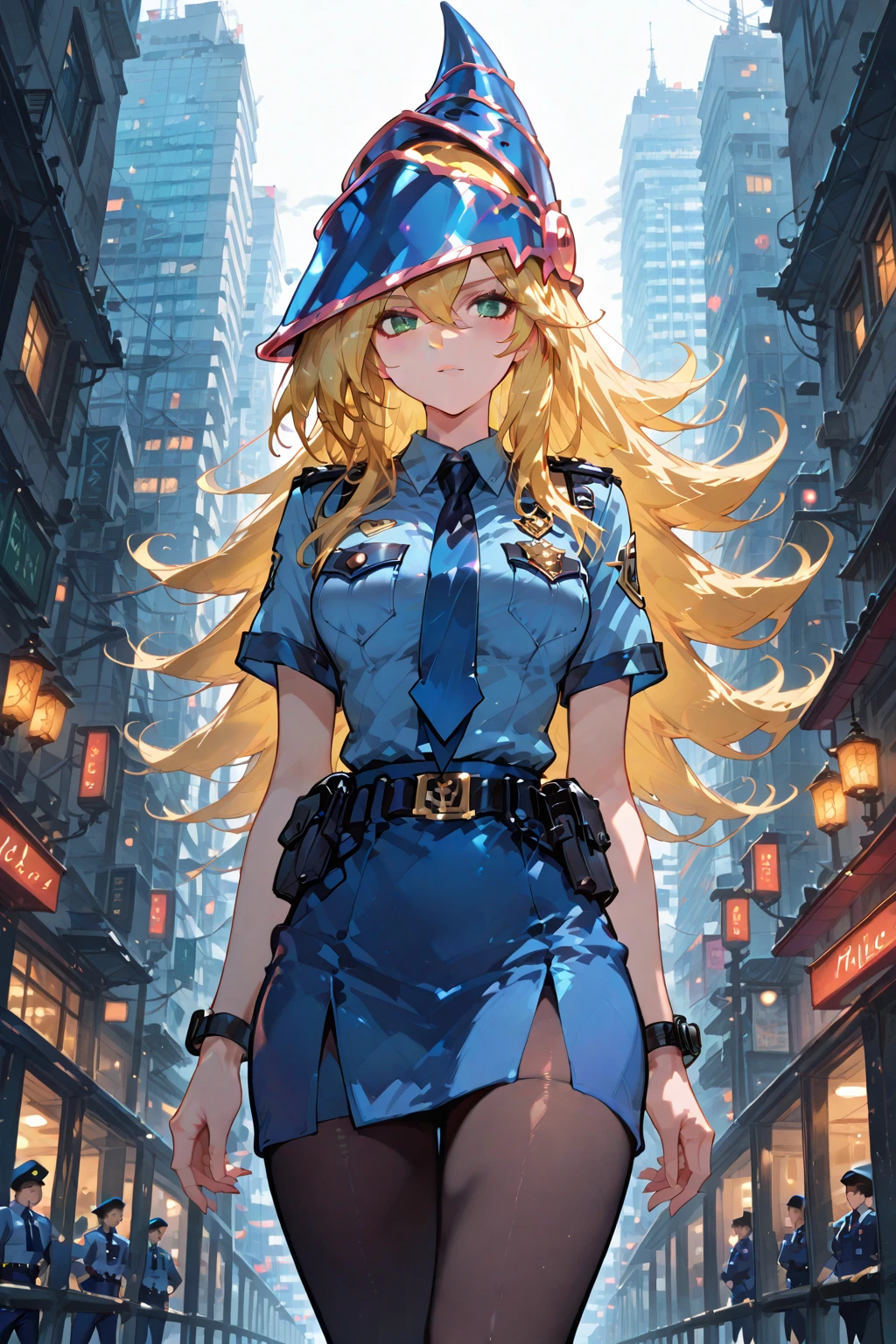 Prompt
half body to thigh, night in streets of New York, a Police woman, she wear a uniform with police hat, she has long blond hair in a bun, dynamic pose, stand centered in front to camera, cute and adorable, drawing style, digital art, centered, dynamic pose, complex blurry background, lushill style, exquisitely detailed elements, detailed perfect face, detailed clear eyes, intricate, extremely detailed, highly detailed, realistic look, vivid colors, rim lighting, sharp focus, digital art, unreal engine, concept art, octane render, 8k, trending on Artstation