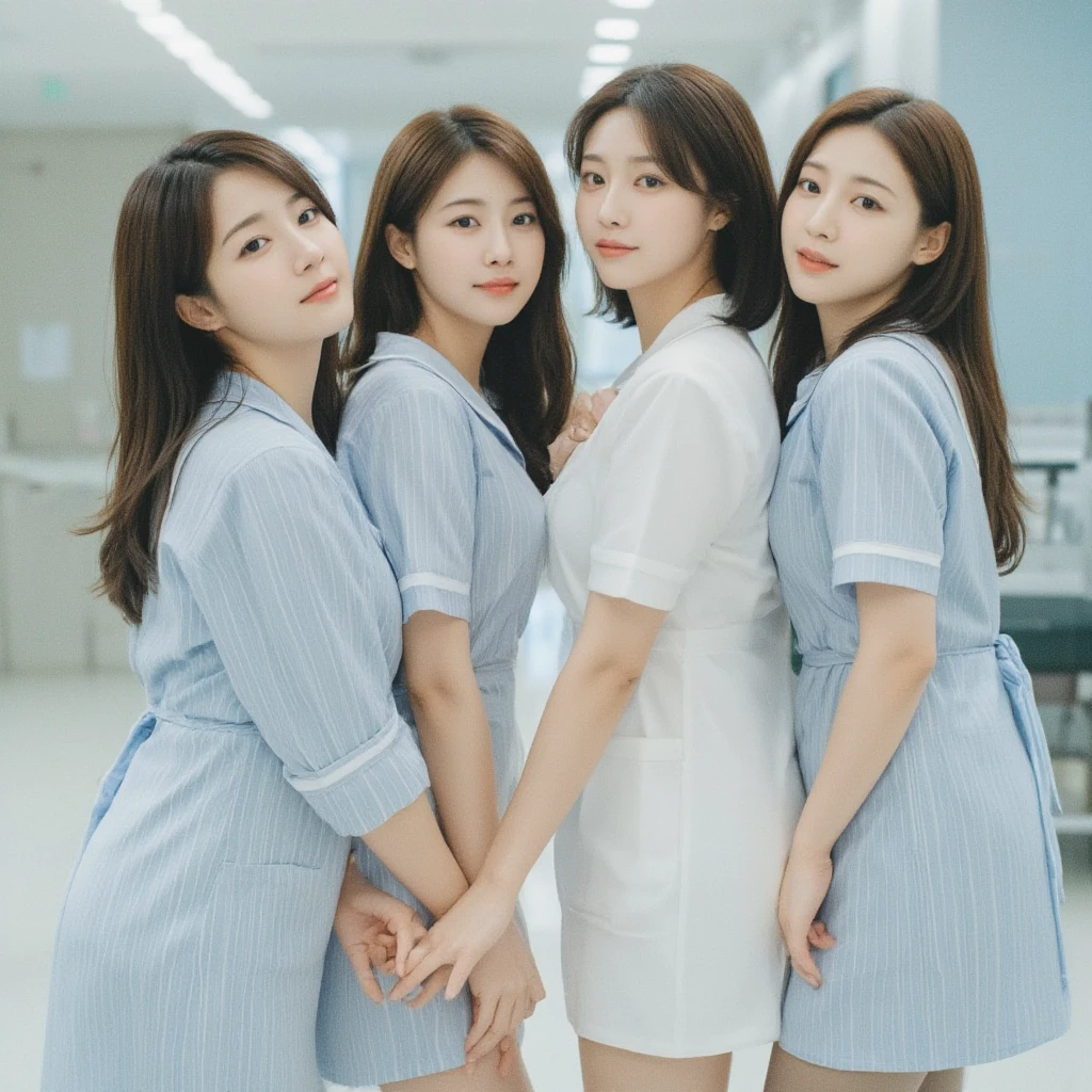 (highest quality、8K、32k、masterpiece、UHD:1.2)、photo of cute japanese woman、1 girl、(dark brown medium short hair)、Put out a huge tit、double eyelid、Take off your white nurse uniform、little white nurse (cap) 、White sheer underwear、full body、Showing off her sexy big ass、Crotch cleft