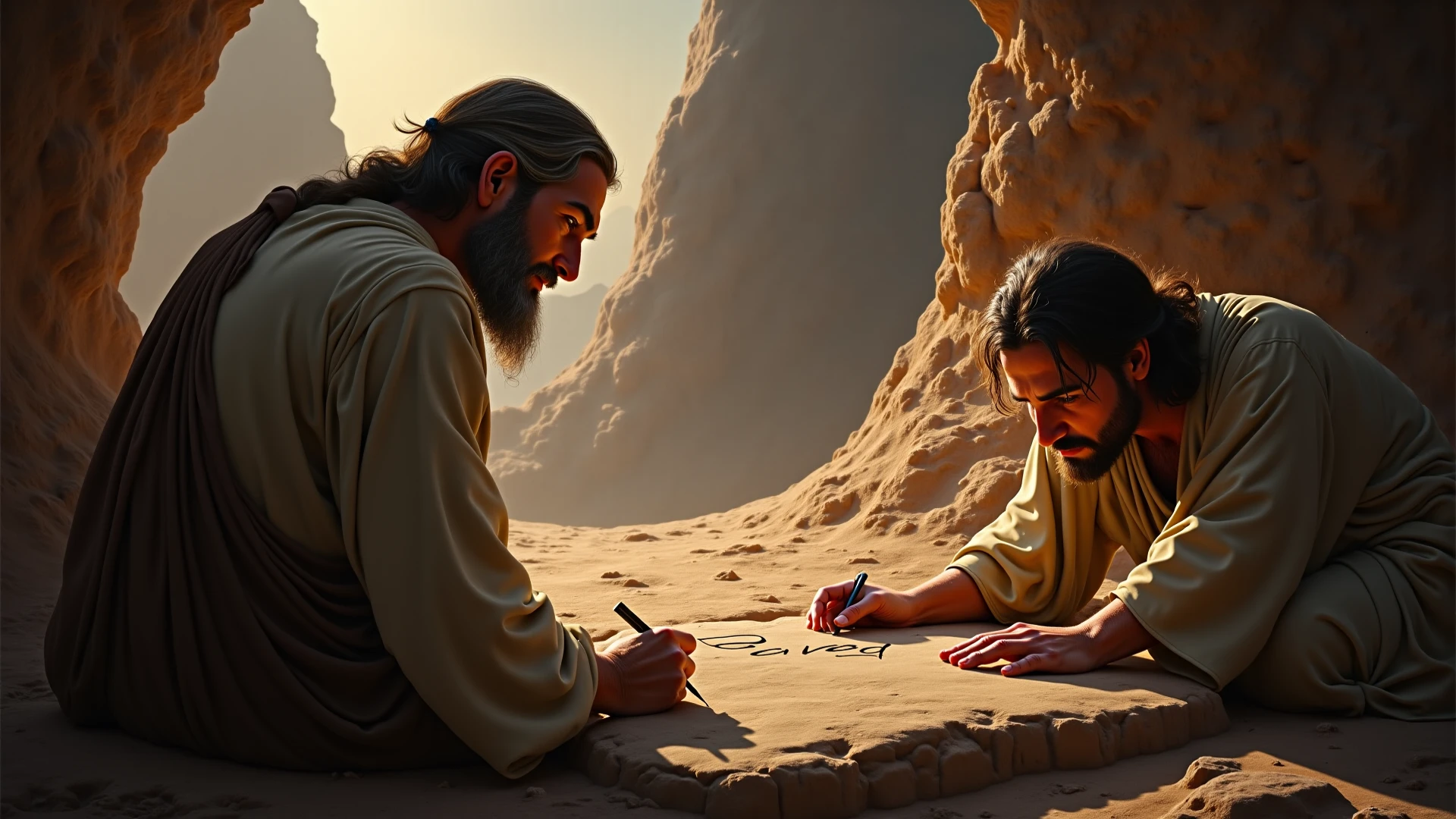 God handing Jesus a scroll