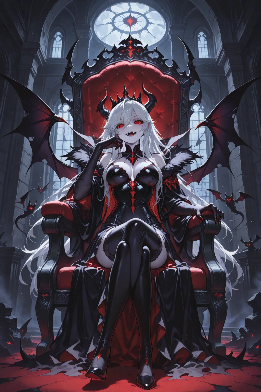 A woman with horns and a horned head holding a sword, demon anime girl, beautiful succubus, demoness, beautiful elegant demon queen, succubus, succubus | medieval, white horns queen demon, goddess of wrath, goddess of the underworld, demon girl, hellish nymph!, epic fantasy art style HD, anime fantasy artwork, anime fantasy illustration sitting on a throne