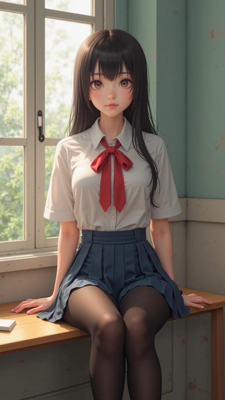 (RAW photo, best quality), (realistic, photo-realistic:1.4), masterpiece, extremely delicate and beautiful,Amazing, finely detail, extremely detailed CG unity 8k wallpaper, huge filesize, ultra-detailed, highres, absurdres, soft light,rim light, vibrant details, ((perfect hand:1.2)), Take a selfie with phone in one hand and cover face, 1girl, slim legs, thin legs, long legs, spread legs, [standing|on chair|sitting|butterfly sitting], [stockings|pantyhose|thighhighs|kneehighs], school uniform, unbotton blouse, small bare breasts,  iphone, selfie, pose,small hand, p_m_s,