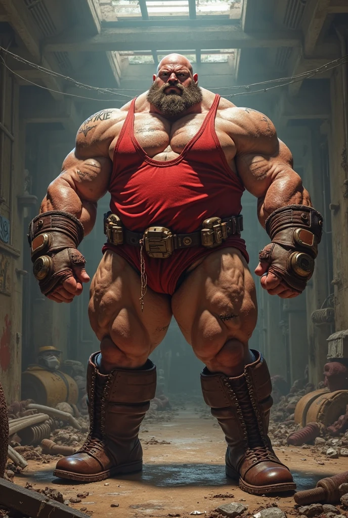 zangief,a man with a beard and a golden belt, fighting game character, street fighter 5,muscled humanoid,heavy looking,buff man,wrestler,Red short briefs,capcom,street fighter,shirtless,muscular male,chest hair,visually weighty,bearded man,mohawk hair,scar,no wristband,Red Wrestling Boots,No gloves,best quality