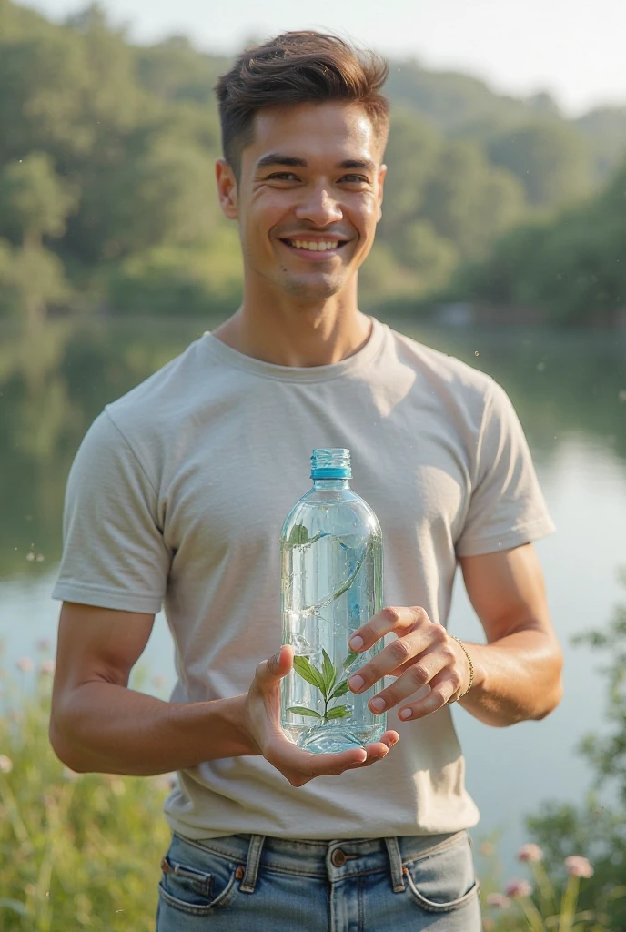 photorealistic, best quality, masterpiece, extremely detailed, sexy, homoerotic, extremely handsome, youthful, 25 year old muscular taiwanese man, ((muscular bodybuilder)), ((massive thighs)), tight booty shorts, big bulge, very sweaty, big smile, happy, sitting relaxed on bench, he holds out a water bottle towards camera, at park, looking directly at camera, side view, extremely romantic atmosphere, perfect face, perfect fingers, perfect hands, perfection