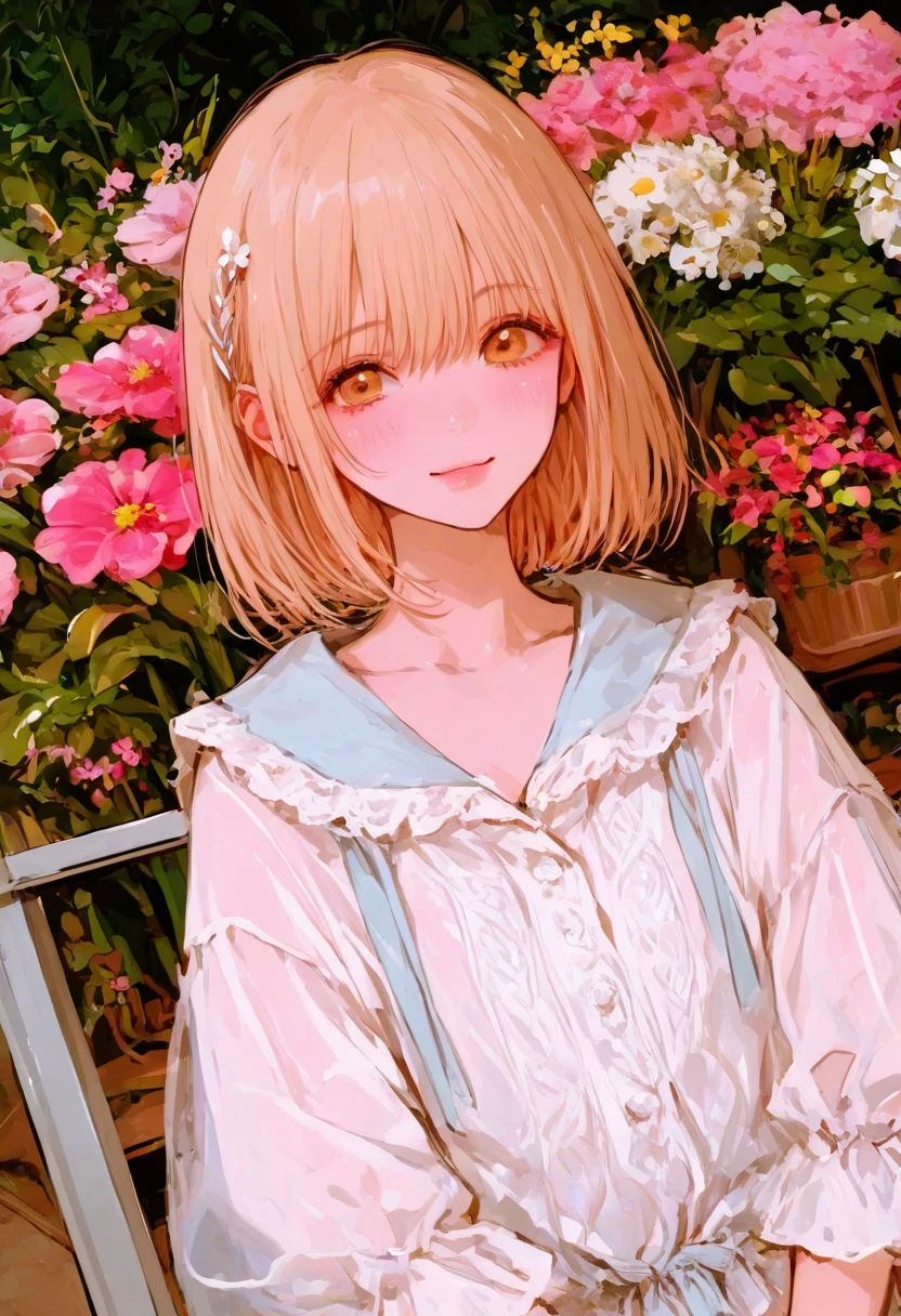 (((Highest Quality))), beautiful girl in a flower shop