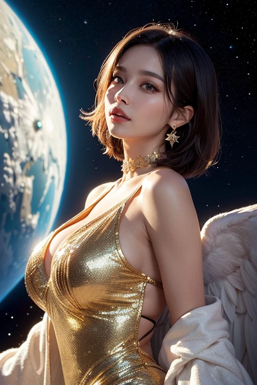 (((masterpiece:1.4, Highest quality:1.4, 8k, Ultra-high resolution, Physically Based Rendering))), Full body portrait, Super beautiful sexy woman, Perfect figure, 24-years-old, (Large eyes with great detail), Thin eyebrows, Eye highlights, (Brown short hair, A strong wind is blowing her hair away:1.4), Highly detailed face and skin texture, Clear focus:1.2, Slender beauty:1.4, ((Huge breasts:1.4, Exposing the breasts:1.1, Erect nipples:1.2)), Slim Abs:1.1, Tight waist:1.2, Distinctive facial features, (No makeup), (((Metallic black super tight dress, Off the shoulder:1.4, Sparkling, Metallic black pleated mini skirt, Skirt flip:1.4, Long, slender legs))), Wet body, (((No panties, I can see the pussy, Detailed beautiful pussy exposed:1.4, pubic hair:1.5, Cum in pussy:1.5, Milky fluid drips from her vagina down to her thighs.:1.5, Spread the word:1.2, Touching pussy:1.1))), (smile:1.3, blush:1.2, Lift your chin:1.2, Open your mouth, Sticking out tongue:1.2 ), (View your audience:1.1), (I was already done:1.3, Sit with your legs apart, your legs on the surface of the Uyuni Salt Flats:1.4, Camel Toe), (Night view), (Incredibly beautiful starry sky:1.2), (Starry sky reflected in Salar de Uyuni:1.3), ((The starry sky is reflected on the beautifully clear water.)),