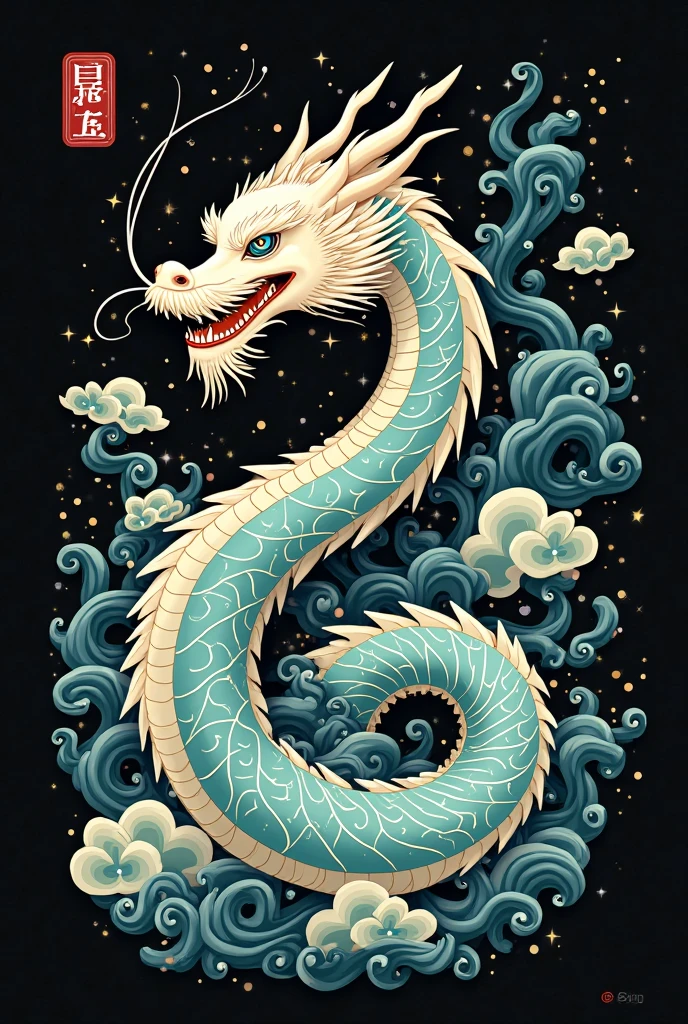 a close up of a dragon with a flower on its back, a watercolor painting by Gong Kai, trending on cgsociety, sōsaku hanga, blue dragon, dragon art, chinese watercolor style, water dragon, traditional chinese watercolor, chinese dragon, chinese dragon concept art, japanese watercolor, traditional chinese art, chinese painting style, cyan chinese dragon fantasy