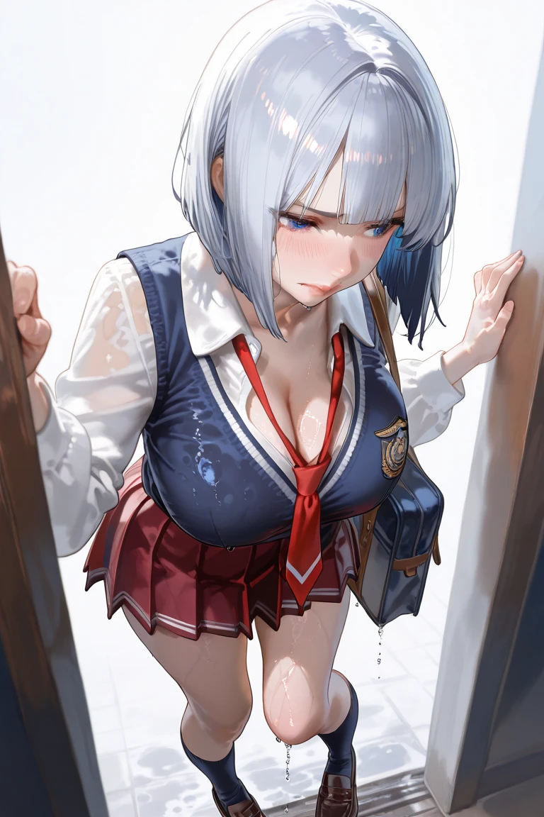 one person、low length、Bangs、Short Bob Hair、Headband、ribbon、Gray Hair、、blazer、Long Skirt、Open your legs、Pussy、Dripping a lot of thick white love juice、blush、Embarrassed expression、Sweat、See-through clothing、Big Breastasturbation、masturbation behavior、My clothes got wet and my bra was visible