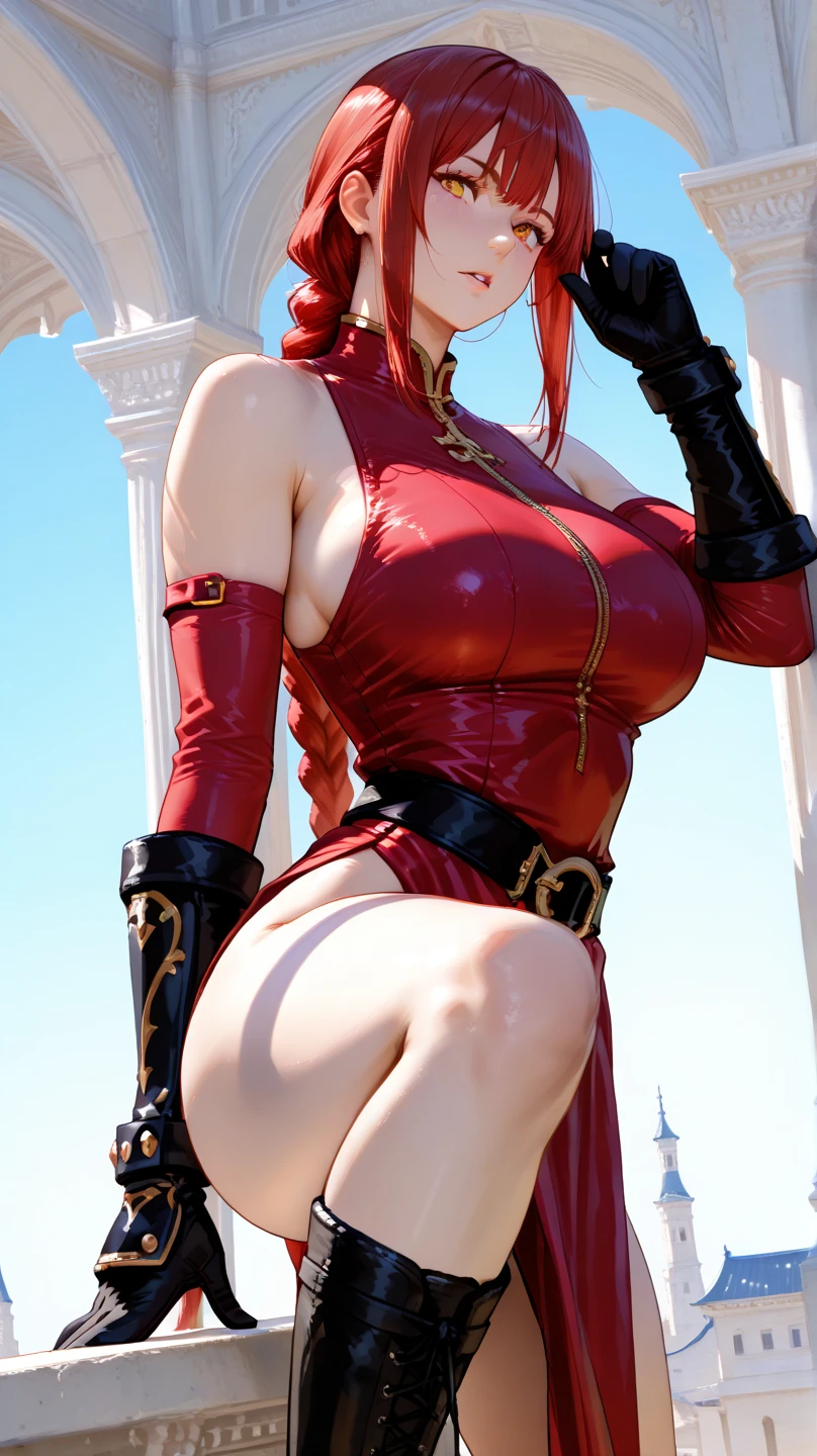 Erza Scarllet, red lips, black skirt, closed eyes, orgasm eyes