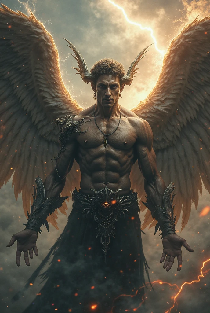 I want a person who is a man, half angel and half demon, with its wings open, I want it as my cover image for Facebook