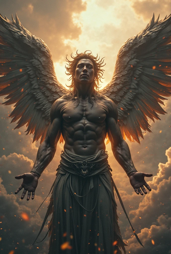 Angry man angel in black and white animated