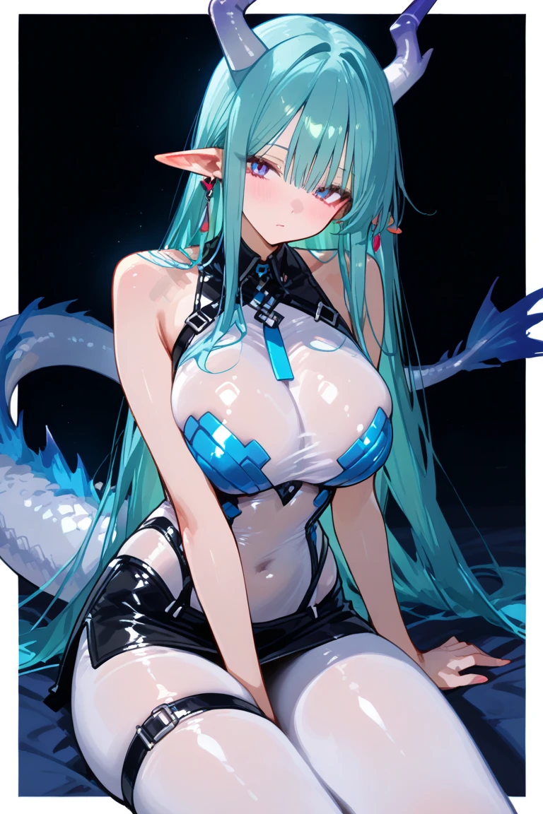 ((sea monster girl)) Masterpiece, best quality, 1 girl, long hair, Beautiful Eyes, Perfect Eyes, ((Dark blue Hair)), ((long hair)), ((Girl with leviathan features, Girl with huge tail , Blue skin, dominating gauze, girl with scales, View of a giant Girl, detailed tail, huge tail, girl with tail, sea creature tail)), ((Standing)), ((posing with hands on hips)), Sexy, Sensual, Cyan Blue eyes, ((Nice Thighs, Huge Boobs, Extra Huge Breasts)), ((Dominant look at viewer)), creatures in the background, giant creatures in the background, adult woman, seductive, big bust, Dominant look at viewer viewer, underwater background, darkness in the background under the ocean, depths of the sea in the background, ((underwater))