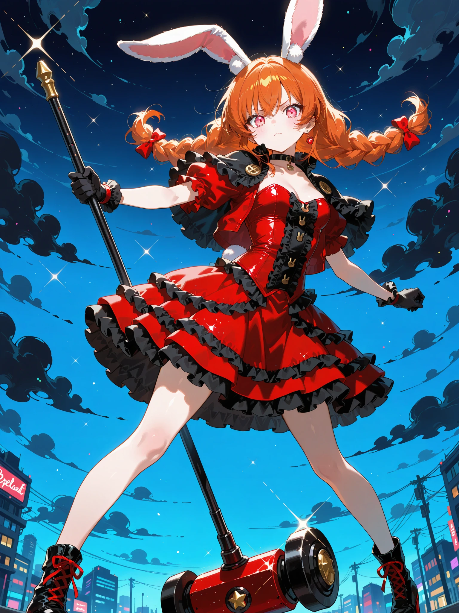 1girl, solo, rabbit_ear_ornament,red dress,puffy short sleeves - SeaArt AI