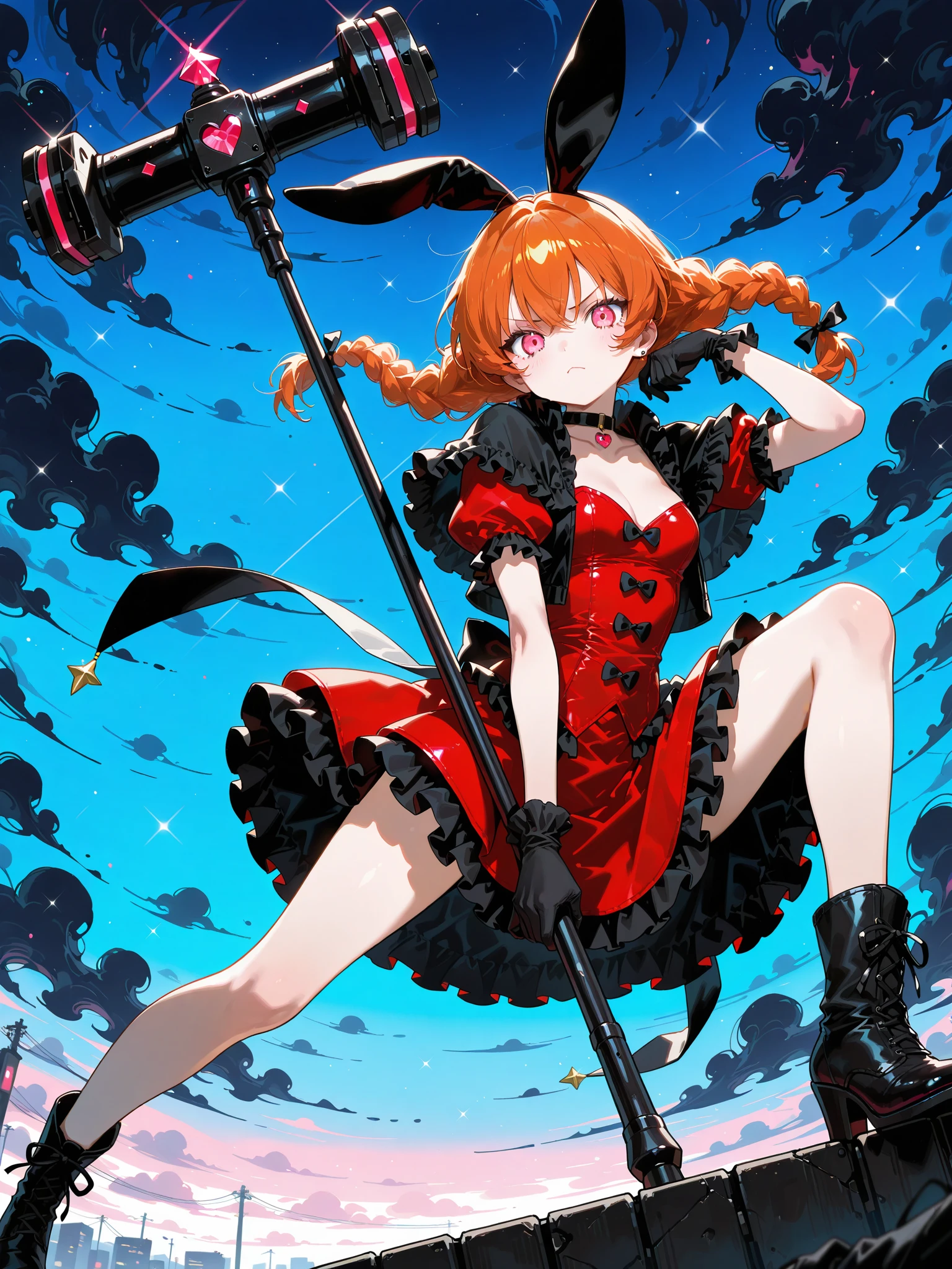 1girl, solo, rabbit_ear_ornament,red dress,puffy short sleeves - SeaArt AI