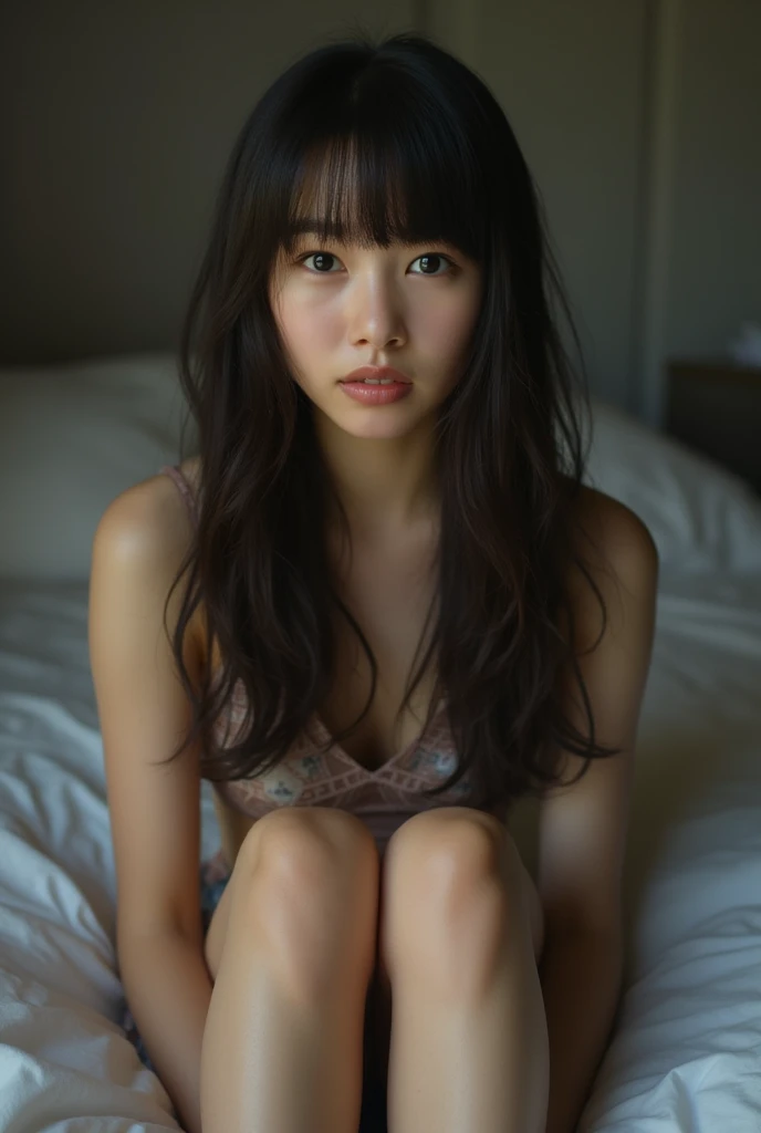 One Woman、suit、Crouching down to show underwear、Age 25、slender、Thin legs、White panties、Lace panties