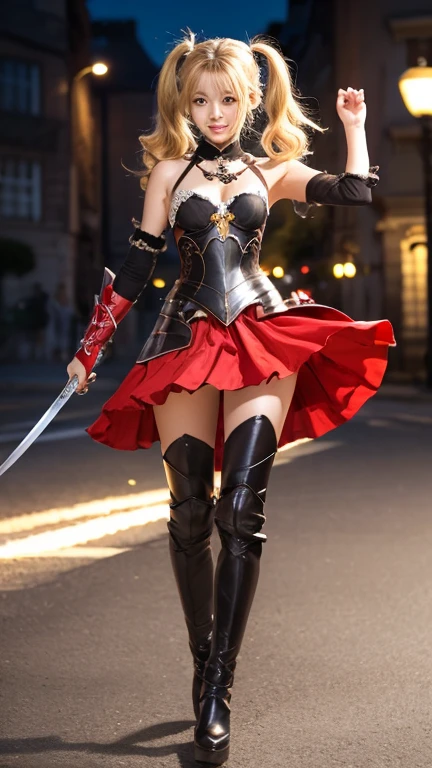 highres,absurdres,masterpiece,best quality,original,extremely detailed CG,extremely detailed wallpaper,perfect lighting,looking at viewer,bare hands,1girl,blurry background,standing on stage,
<lora:ArniceNoAV1:0.6>, arnice,bare_shoulders,belt,gauntlets,goggles_on_head,long_hair,thighhighs,white_legwear,high_heel_boots,