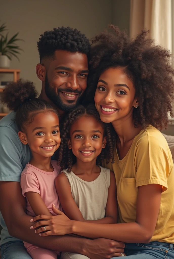 Family with black man and white woman and realistic children