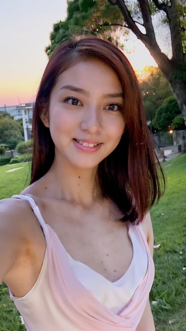 最high quality, In 8K, Masseter muscle area, Lifelike, Sharp focus, high quality, High resolution, Detailed face, Detailed eyes, Thick lips, (Look at the viewers), solo, Beautiful woman, Age 35, plum, Beautifully groomed long hair, Cleavage, See-through blouse with vibrant patterns, Afternoon in front of the park garden, Bodies facing random directions,