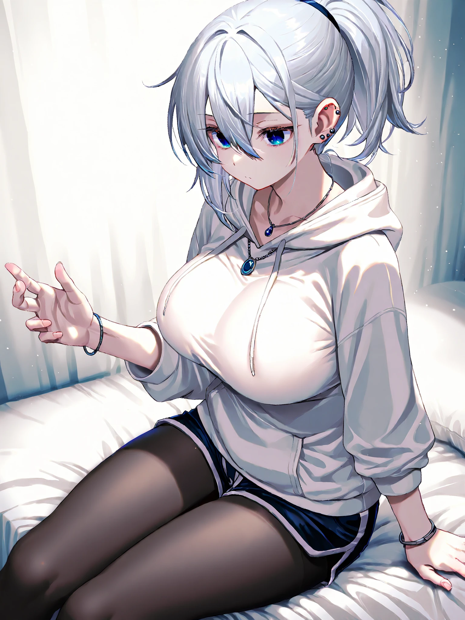 masterpiece, 1girl, solo, large breast, lying, spread legs, from below,
looking at viewer, pov, front view, night, (uzaki tsuki:1.2), narrow eyes, eyes closed, troubled face, closed mouth,
shirt, raglan sleeves, Wet White T-Shirt, Sticky Liquid On Face, long sleeves, denim shorts, pantyhose, fang