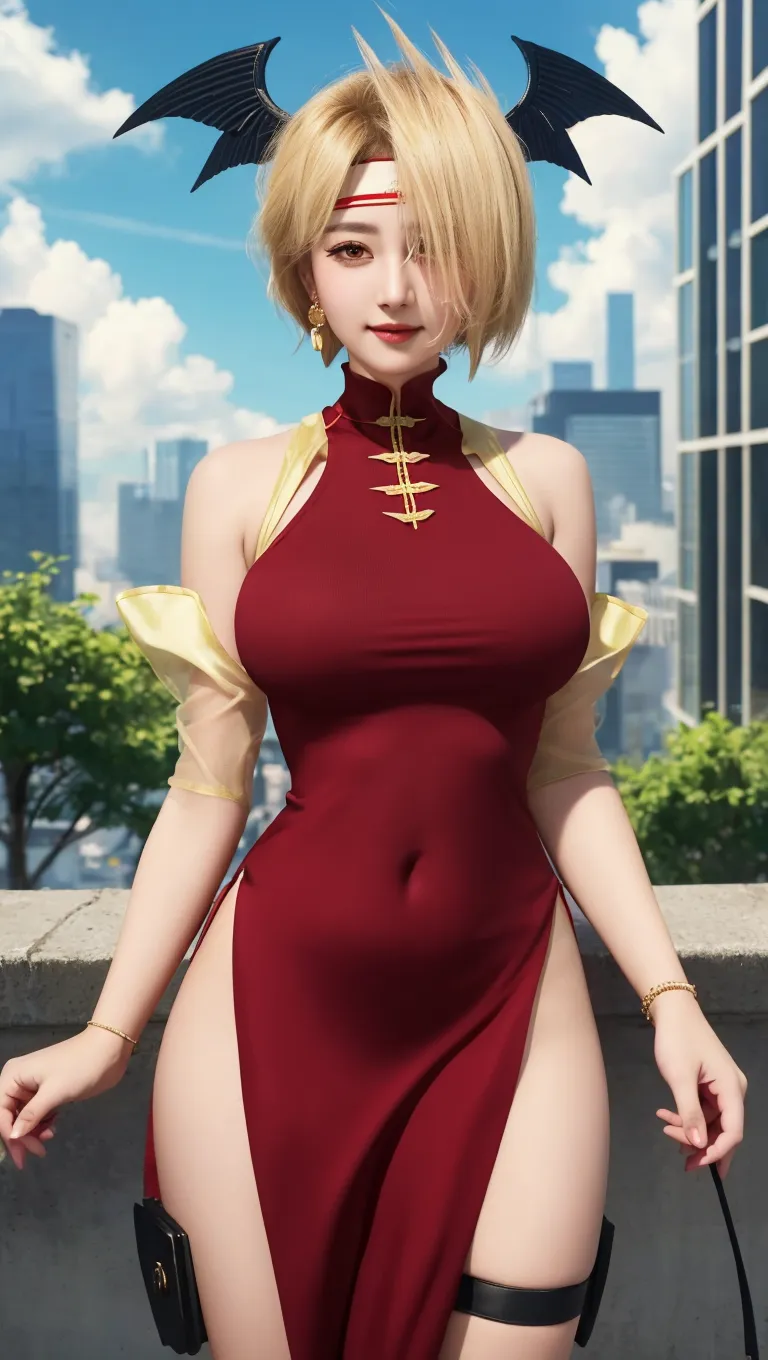 Korean Idols A MILF Wavy blonde with bangs Shorthair Plump lips Shiny metallic blue cheongsam long dress ((Dressing)) Looking at the camera Duck mouth sweaty and shiny skin Bright red lipstick Rooftop of a building with a beautiful night view of Beijing Photorealistic flushed cheeks
