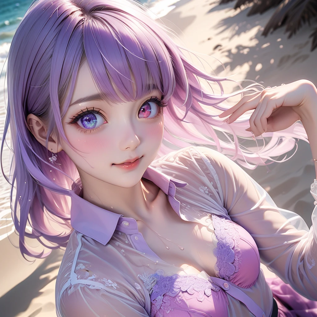 nsfw, masterpiece, best quality, ultra detailed, super fine illustration, an extremely cute and beautiful girl, highly detailed beautiful face and eyes, beautiful hair, sexy, 1 girl, dynamic angle, cowboy shot, shiney sun lighting, purple tone