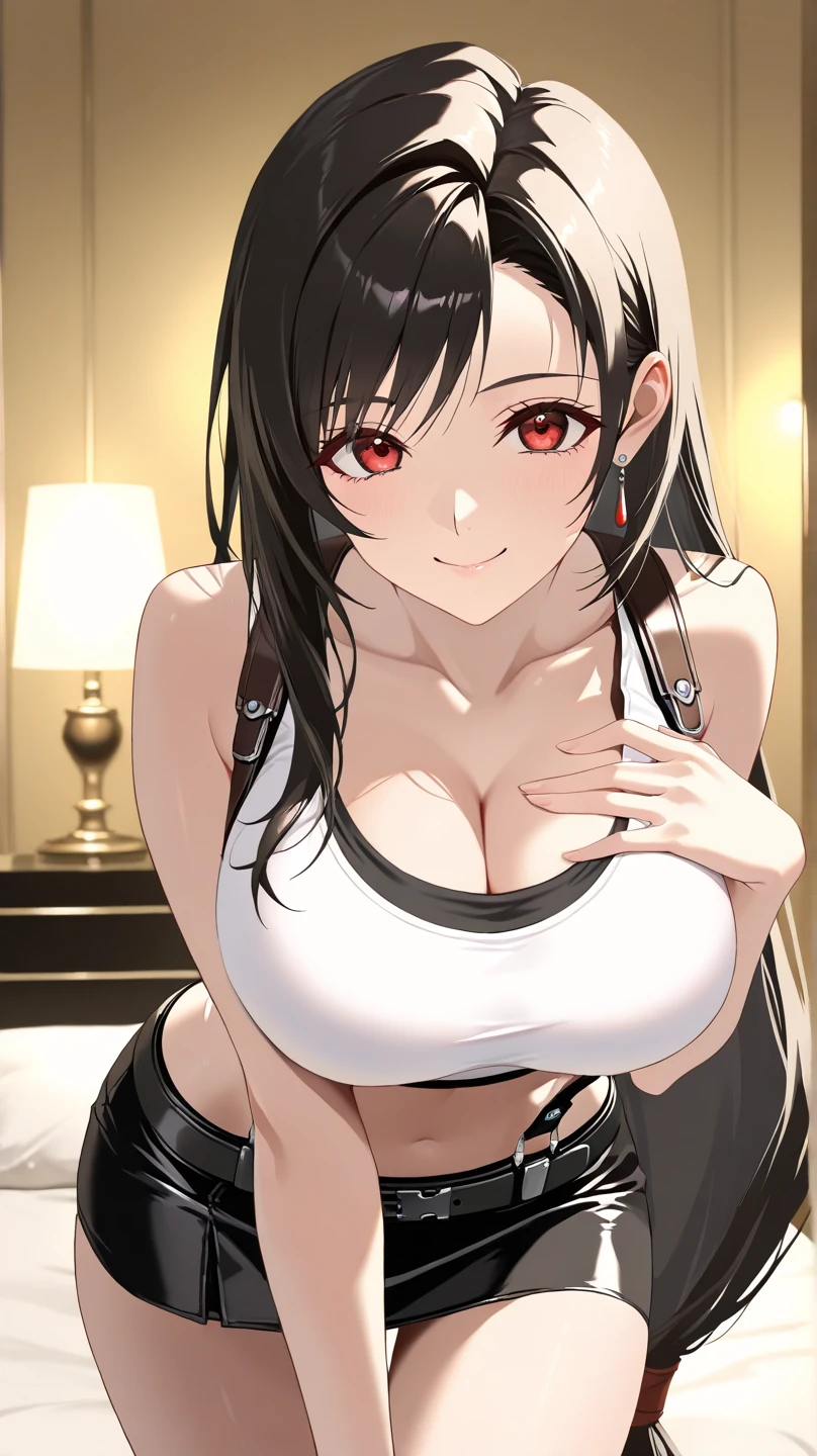 Optimal,masterpiece,High resolution,highest quality,hyper hd,Super detailed,award-winning,16k,alone,(cowboy shot)、cute face,,black hair、long hair、twin tails、 hair line,((scarlet eyes)),long eyelashes,drooping corners of the eyes,Are standing、open your legs、slender legs、white skin,((shoot from above)), ((See-through camisole:1.5)), ((transparent nipples))、rocket tits , ((big breasts:1.2)),