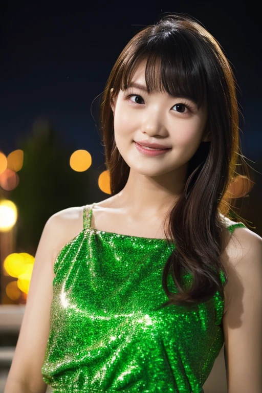 "8K resolution, Masterpiece Quality: 1.2, Photorealsitic: 1.4, Detailed 8k wallpapers, Cinematic lighting, sharp focus on the whole body, Idol of a 20-year-old Japan, Perfect body, Green hair, Green dress/lingerie, neon nightlife, bold confidence, skyline with green accents, Stylish Bar, Modern city life."