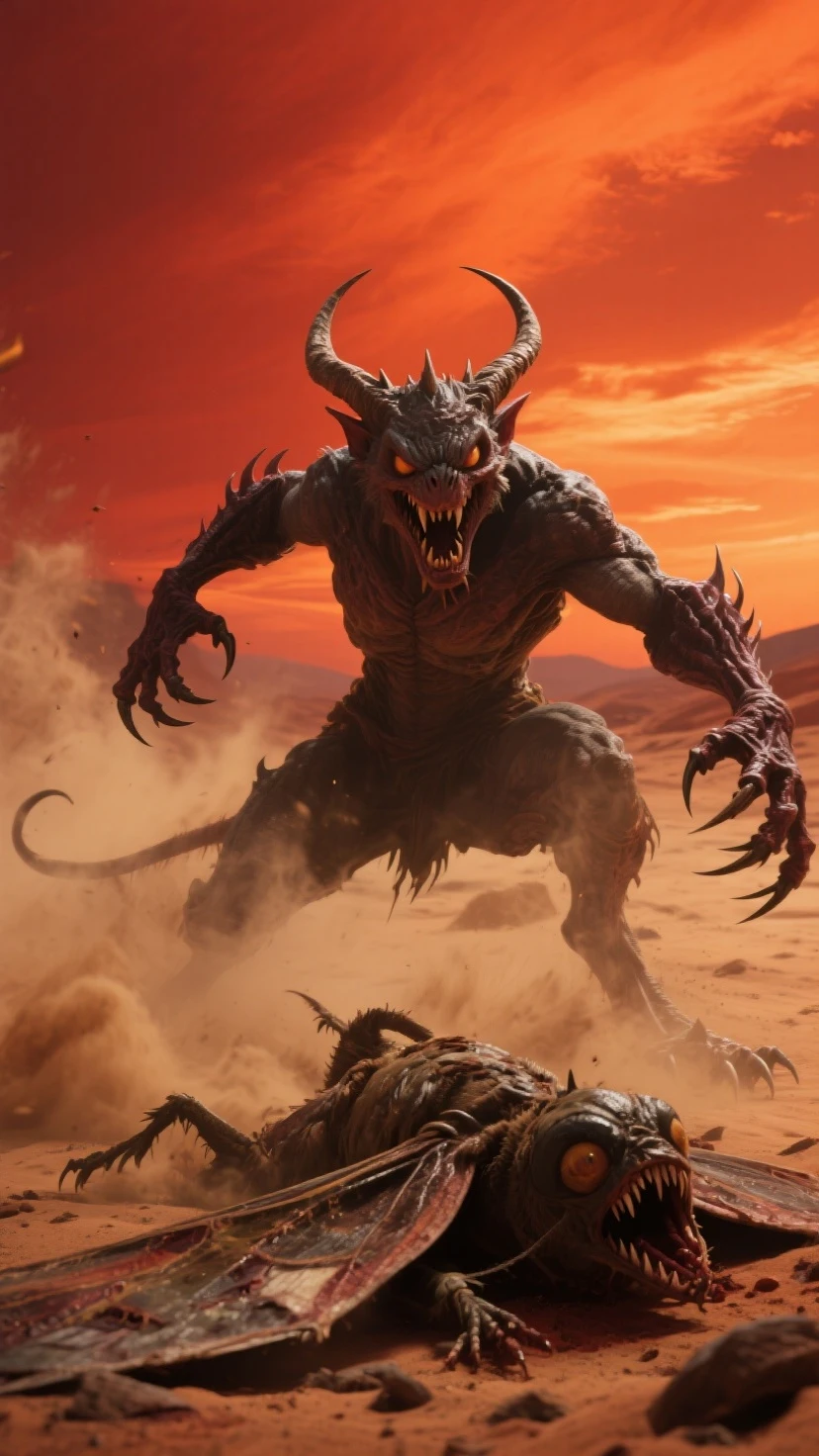 (3D rendering:3.1), in (medium shot) of 4monsters from (Galaxy of Terror, with yellow sky:3.1), inspired by style of Wayne Barlowe and greg rutkowski art, in apocalypse of chaotic world, in background of monsters, robots, daemons, aliens, mutant, explosions, fire and lots of smoke (with Creepy, Sci-Fi, Fantasy and Horror:2.9) retro sci fi, horror movie, horrified, terrified, insane, disgusting, disturbing, Impactful, cgsociety, hyper-detailed, digital illusions, cyberspace, photorealistic, arts visuals. Ultra detailed, RAW photo, (cinematic:2.9), artstation style, concept art, masterpiece, 8k, realistic textures, (3D rendering:3.1),