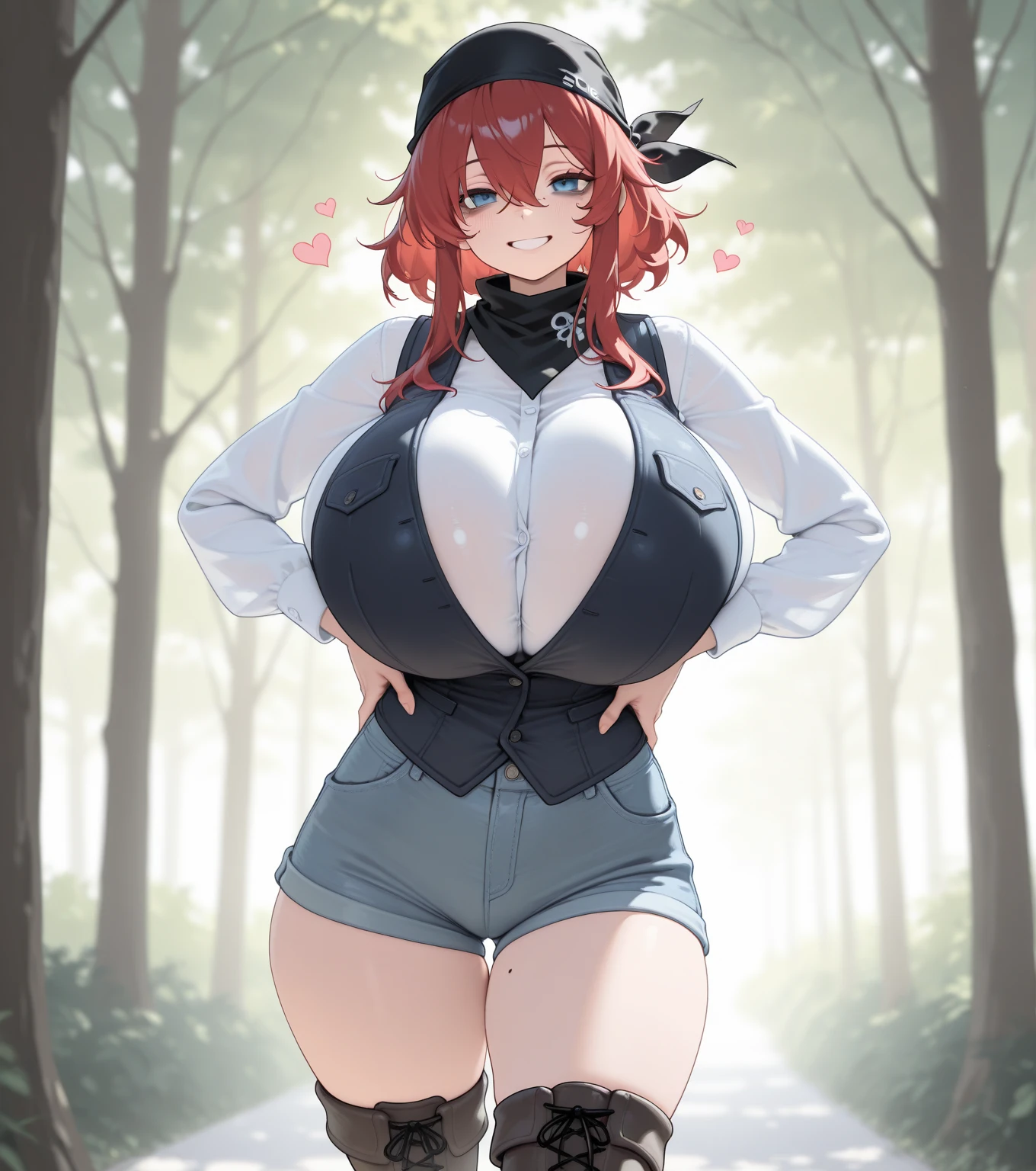 1girl, huge tits, completely red hair, perfect body,looking at viewer, Perfect breast shape, pear-shaped breasts, plants, underwear
