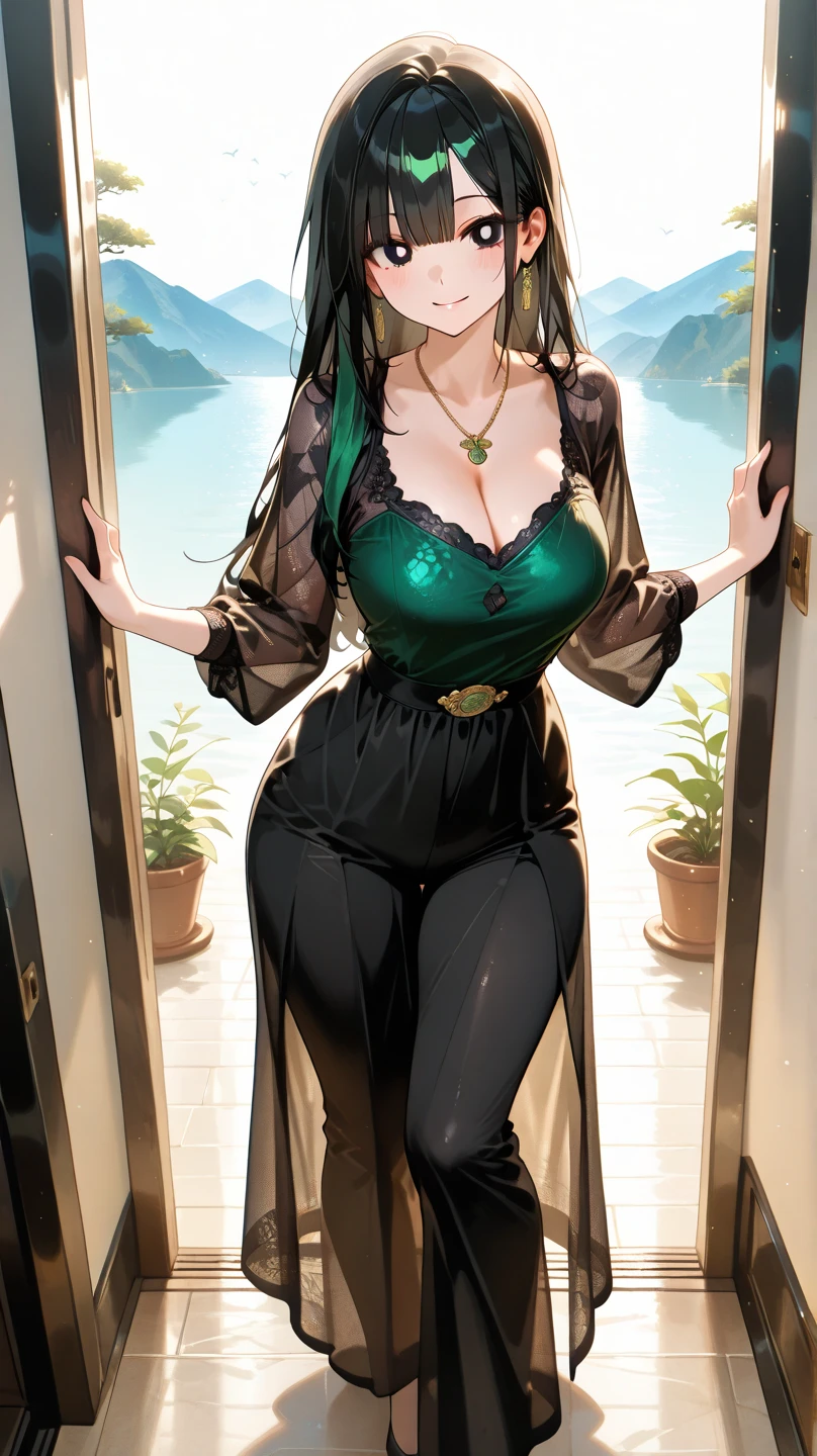 1female,45 yers old,Married woman,熟妇,Large breasts,long leges,big chest and thin waist, photo exposure, 独奏,(Background with:at a forest,the rainforest,in summer) She has long black hair,Stood up,seen from the front, curlies, The sky is mostly cloudy,(((tmasterpiece),(Very detailed CG unified 8k wallpaper),Best quality at best,电影灯光,detailed back ground,beautidful eyes,Bright pupils,(very delicate beautiful),(Beautiful and detailed eye descriptions),ultra - detailed,tmasterpiece,)),facing at the camera,A high resolution,ultra - detailed),revealing breasts,Bare genitals, convex,Camel toes,Raised sexy,elementary student(dressed in:green apron,Bare genitals)nakeness,