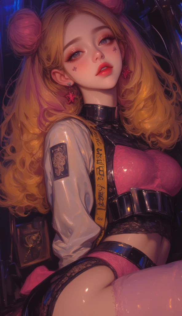 (masterpiece:1.2, best quality), (real picture, intricate details), (1lady, solo, multicolored hair, curvy upper body, big tits:1.2), ((NSFW)), ((character design sheet, Infographic drawing, Multiple sexy poses, white background:1.2)), ((full body view, multiple sex positions, vaginal sex:1.4)) illustration,Catalogue of sex slaves,1girl, thick thighs, ((detailed face, view from multiple angles:1.2)), the clothes are red and gold ar：avant-garde，avant-garde，Experiment with appearance：curlies，Dramatic makeup，Unconventional fashion choice behavior：rebelliousness、non-conformist、Provocation location：demon eyes,urban art district、Underground music venues Hobbies：Participation in punk shows、creating mixed media art、Try different subcultural values：individuality、Reality、Creative expression of inspiration：goth artmusic、Counterculture icons，Avant-garde art movement character traits：boldness、boldness、act outside the box