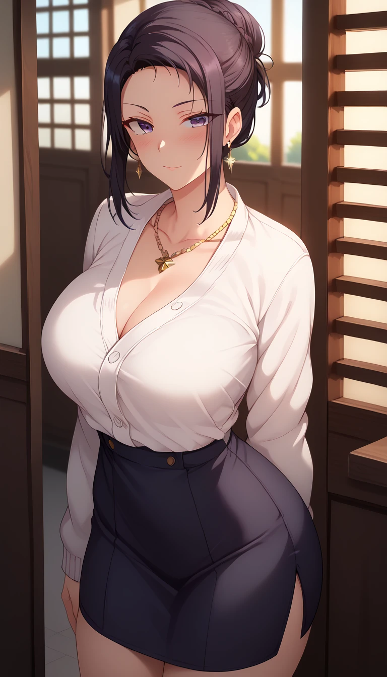 a close up of a person with a shirt on and a top on, seductive anime girl, perfect black haired girl, black hair (ponytail), black hair, thicc, female anime character, most strongest pose, attractive anime girl, black haired, black hair girl, anime girl, anime woman, revealing clothes, black haired deity, anime best girl