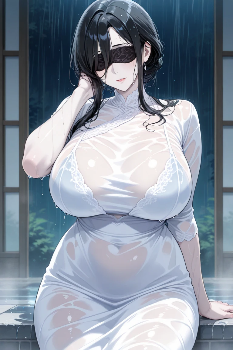 Ushiwakamaru ,(absurderes, 8K, 4K, masutepiece, hyper extreme detailed:1.2), Best Quality, Perfect Anatomy,Perfect face,High humidity,(独奏:1.2),(chubby:1.1), shortness of breath, High humidity, Steamy, Exposed shoulders, Nude, nsfw, A kind smile, maternal, relief, peace of mind, On the road, Outdoor, (blush:1.1), A kind smile, relief, (gigantic breasts:1.4), (kitchen:1.3), (Naked Apron:1.5), (Sweaty:1.5), (oiled skin:1.3), Black Hair, blue eyes, Chubby, Sitting in a chair, (spread legs:1.3)