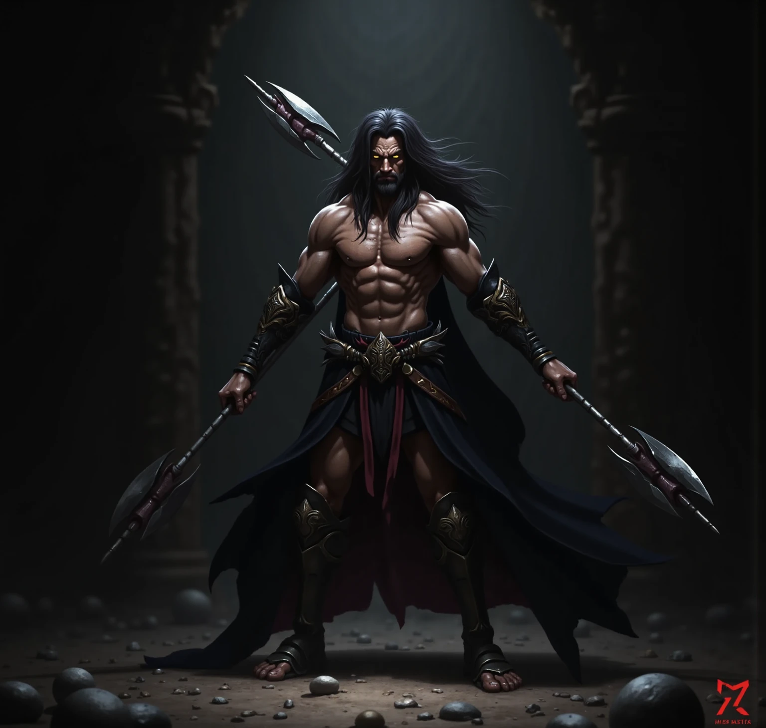 Black gladiator medusa holding a rpg cutlass