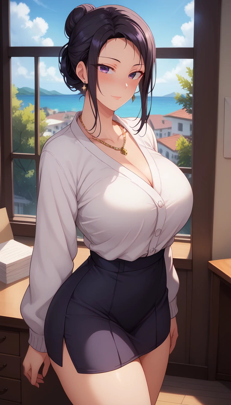 masterpiece, best quality, highres, BREAK,
, slender, taut, voluptuous breasts, , decadent indoors midnight, , stylish, , , , , , early thirties,, dark skin, kawaii, , , , glossy, angelic smile, ,
BREAK
,blazer cargo pants