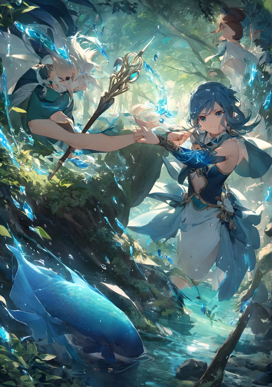 Anime girl with long hair and blue dress on board, Kushatt Krenz Key Art Women, Artgerm Plat, ! Dream Artgerm, Artgerm on ArtStation Pixiv, 2. 5 D CGI anime fantasy artwork, WLOP and Sakimichan, Deviantart ArtStation CGSCOSIETY, Fantasy art style
