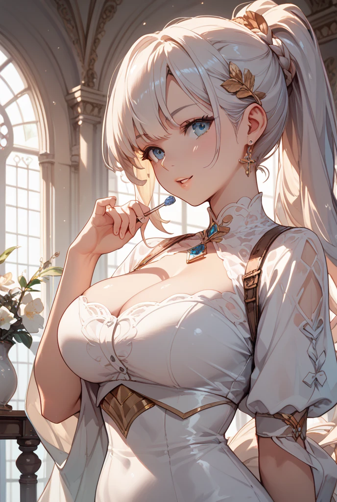 Very big breasted girl、Big Breasts、Girl licking a big dick、Licking dick、Licking the glans