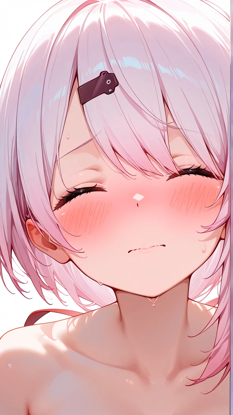 One 、Big Breasts、Pink Hair、Long Hair、Straight Hair、Ahoge、kind、Eyes closed、Droopy eyes、Close-up of the front face、About to kiss