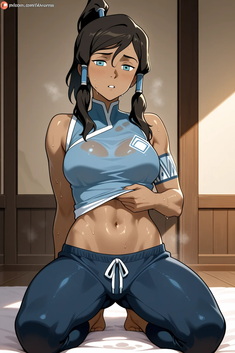 Selfie, full body, Katara, mirror bed phone selfie, nude, katara masterpiece, best quality, 1girl, nude, katara, selfie in full mirror on all fours, toned, dark skin, braid, jewelry, topless, small breasts, in bed, doggystyle, looking at viewer innocently, blushing sexy excited expression, doggy style, sporty white thigh high socks, rule34, red spanked butt cheeks, spanked, red bum, spanking, round ass, sunshine, hentai comic, NSFW, no panties (blue eyes:0.6), necklace
